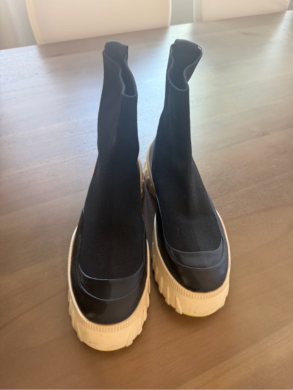 Zara Black Sock Lace-Up Boots with Cream Platform Sole